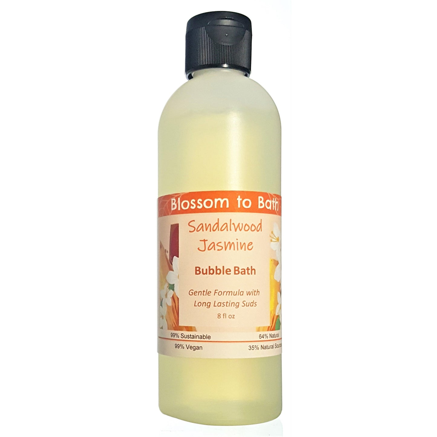 Buy Blossom to Bath Sandalwood Jasmine Bubble Bath from Flowersong Soap Studio.  Lively, long lasting luxury bubbles in a gentle plant based formula for maximum relaxation time  Floral jasmine meets earthy sandalwood to create a soul stirring blend.