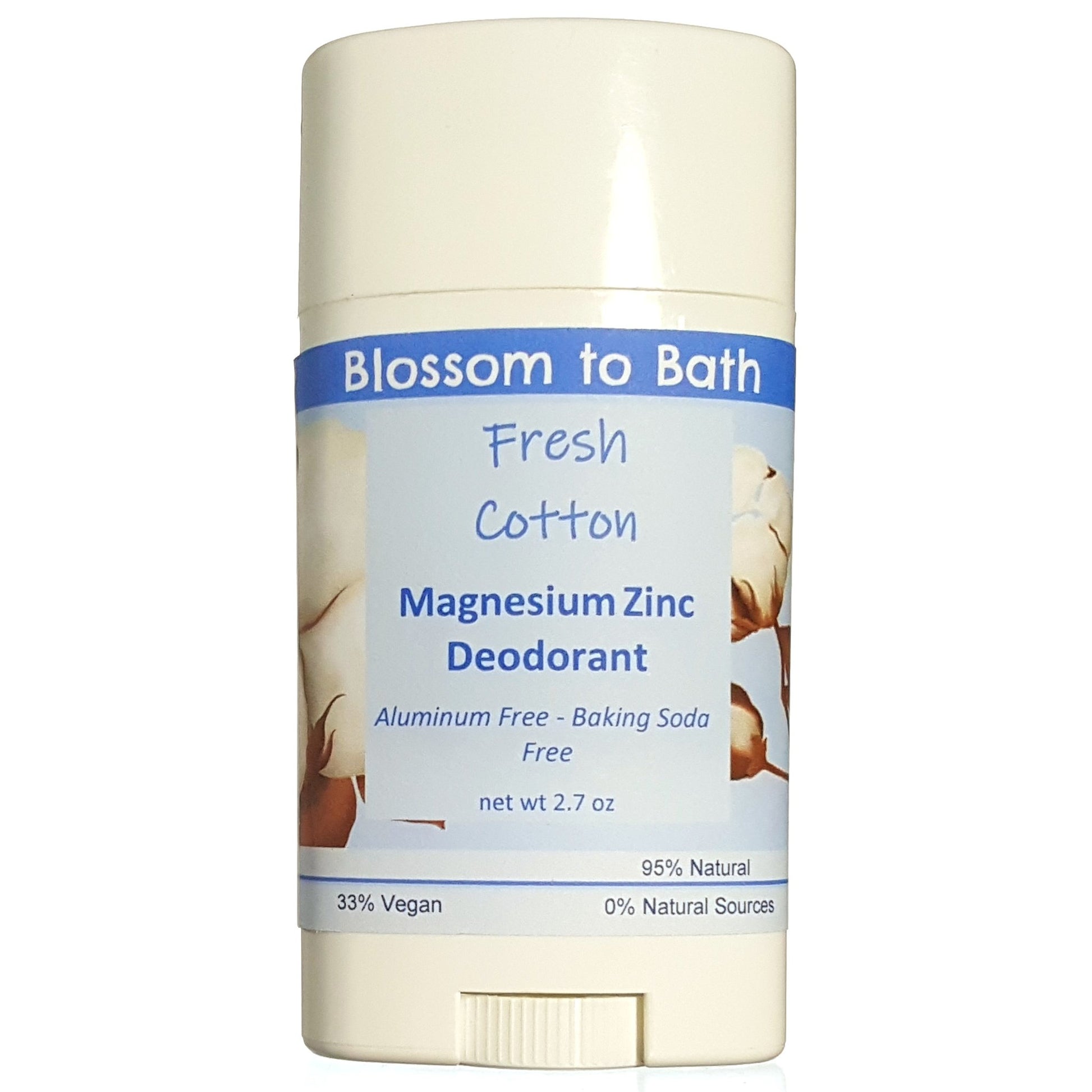Buy Blossom to Bath Fresh Cotton Magnesium Zinc Deodorant from Flowersong Soap Studio.  Long lasting protection made from organic botanicals and butters, made without baking soda, tested in the Arizona heat  Smells like clean sheets drying in a breeze of spring blossoms.