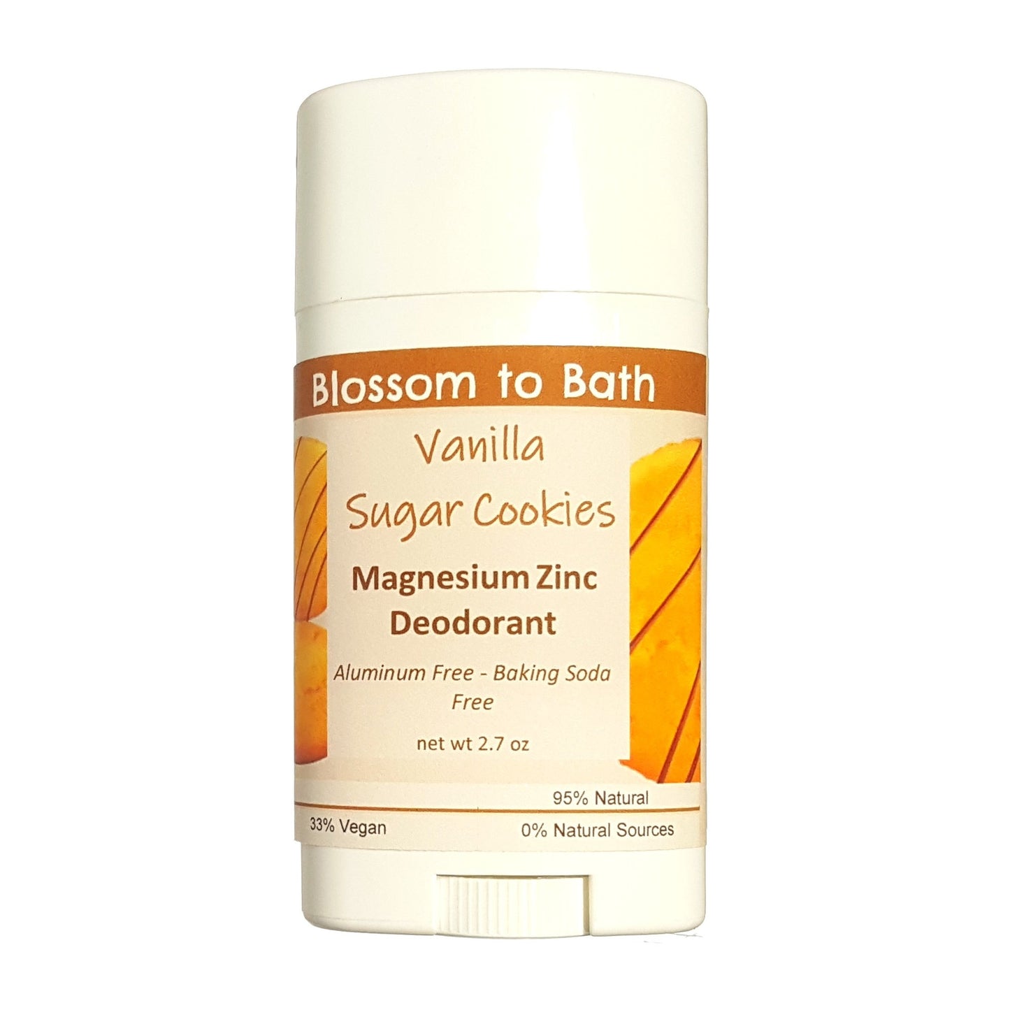 Buy Blossom to Bath Vanilla Sugar Cookies Magnesium Zinc Deodorant from Flowersong Soap Studio.  Long lasting protection made from organic botanicals and butters, made without baking soda, tested in the Arizona heat  Smells like sugar cookies in the oven.