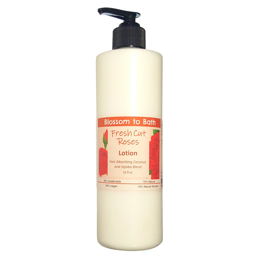 Buy Blossom to Bath Fresh Cut Roses Lotion from Flowersong Soap Studio.  Daily moisture luxury that soaks in quickly made with organic oils and butters that soften and smooth the skin  A true rose fragrance, the scent captures the splendor of a newly blossomed rose.