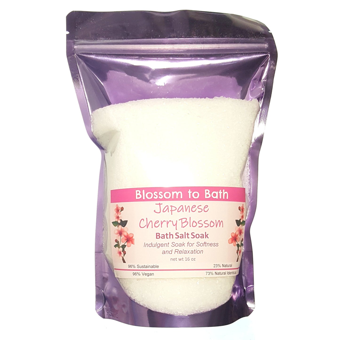 Buy Blossom to Bath Japanese Cherry Blossom Bath Salt Soak from Flowersong Soap Studio.  Scented epsom salts for a luxurious soaking experience  A sophisticated and rich cherry blossom fragrance that is oriental and sensual.
