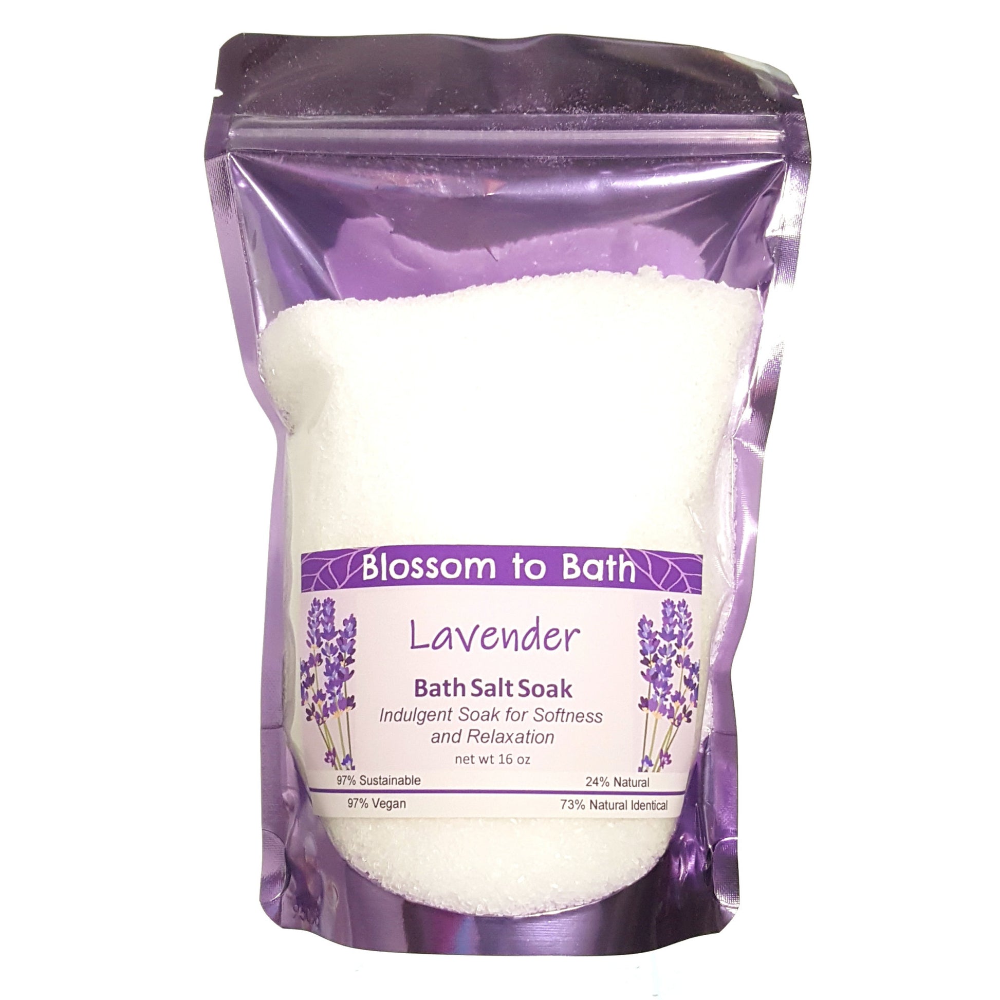 Buy Blossom to Bath Lavender Bath Salt Soak from Flowersong Soap Studio.  Scented epsom salts for a luxurious soaking experience  Classic lavender scent that is relaxing and comforting.