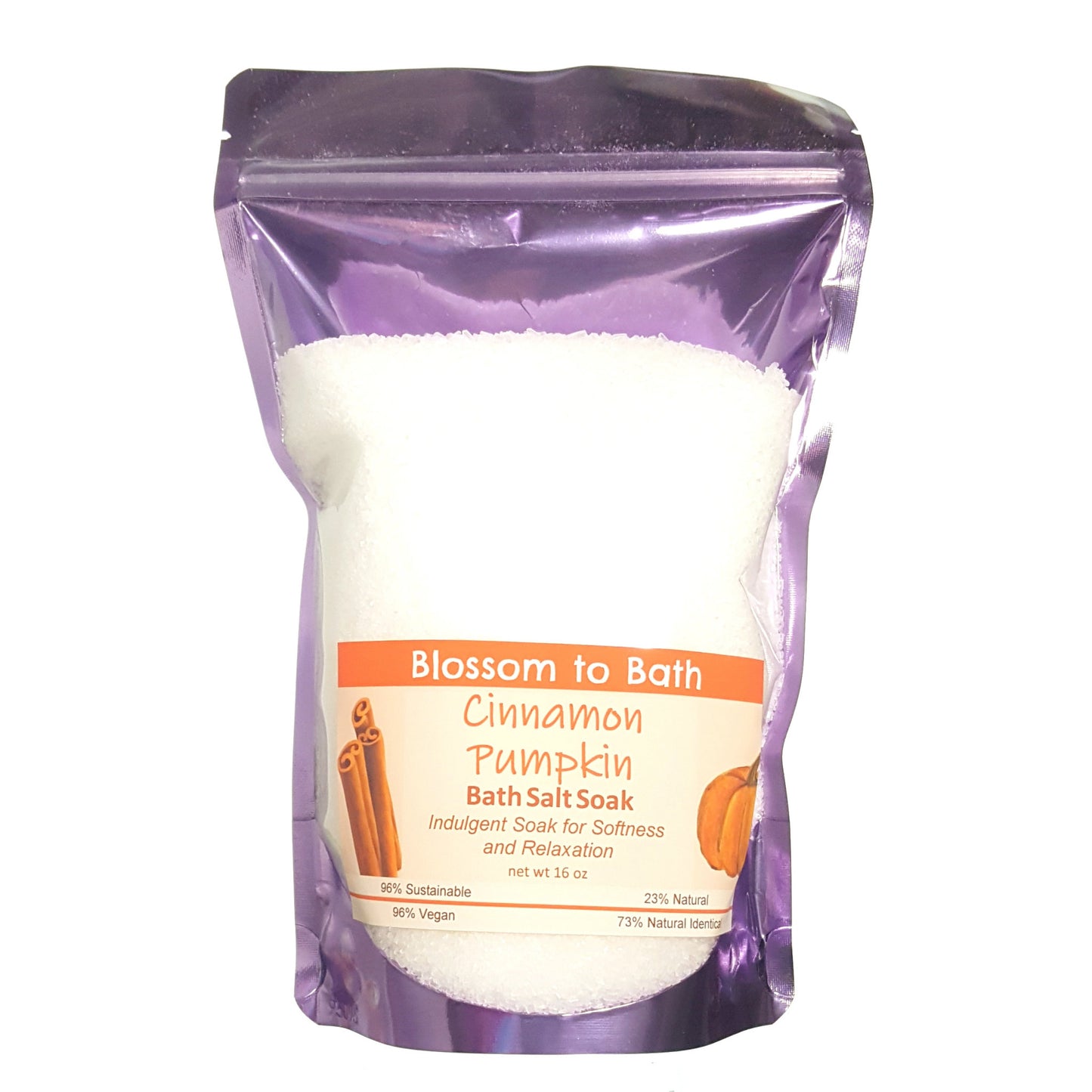 Buy Blossom to Bath Cinnamon Pumpkin Bath Salt Soak from Flowersong Soap Studio.  Scented epsom salts for a luxurious soaking experience  An engaging, cheerful scent filled with sweet vanilla and warm spice.