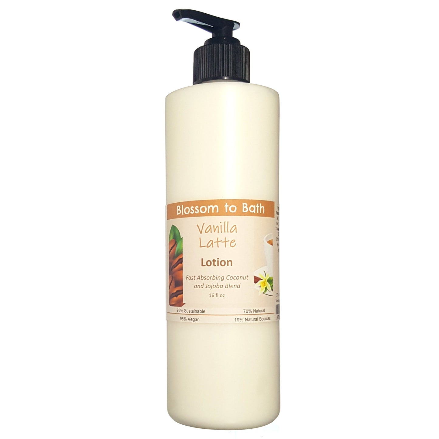 Buy Blossom to Bath Vanilla Latte Lotion from Flowersong Soap Studio.  Daily moisture luxury that soaks in quickly made with organic oils and butters that soften and smooth the skin  Sweetened vanilla combines with rich coffee to form the classic latte scent.