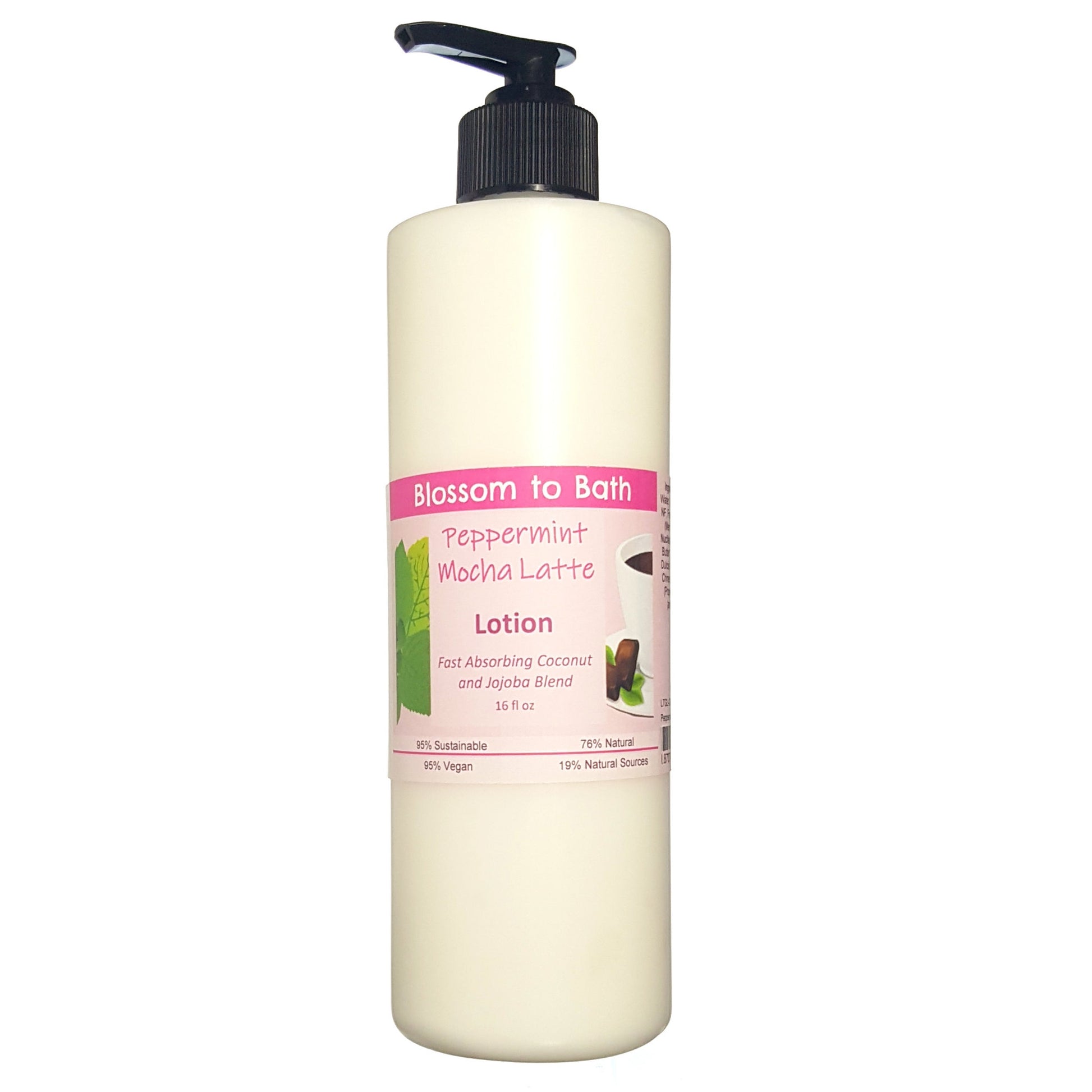 Buy Blossom to Bath Peppermint Mocha Latte Lotion from Flowersong Soap Studio.  Daily moisture luxury that soaks in quickly made with organic oils and butters that soften and smooth the skin  A confectionary blend of fresh mint, rich fudge, and coffee.