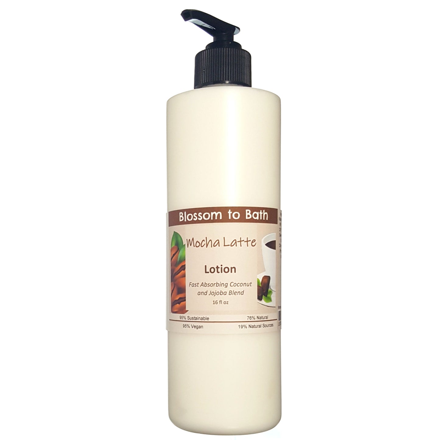 Buy Blossom to Bath Mocha Latte Lotion from Flowersong Soap Studio.  Daily moisture luxury that soaks in quickly made with organic oils and butters that soften and smooth the skin  Deep rich chocolate and fragrant coffee combine to form this gourmet coffee smell-alike scent.