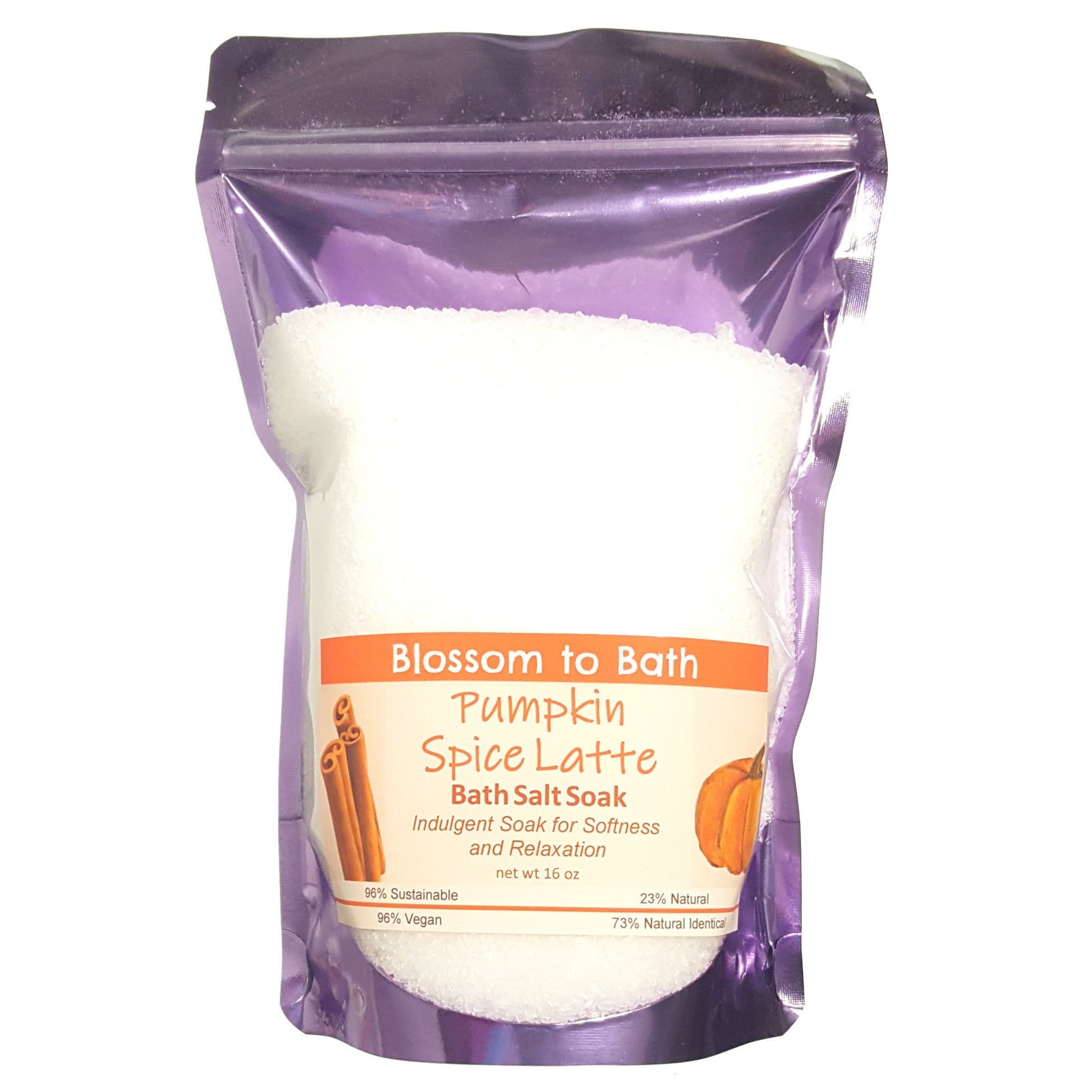 Buy Blossom to Bath Pumpkin Spice Latte Bath Salt Soak from Flowersong Soap Studio.  Scented epsom salts for a luxurious soaking experience  Deep vanilla and lightly fruited spice blend seamlessly with rich coffee.