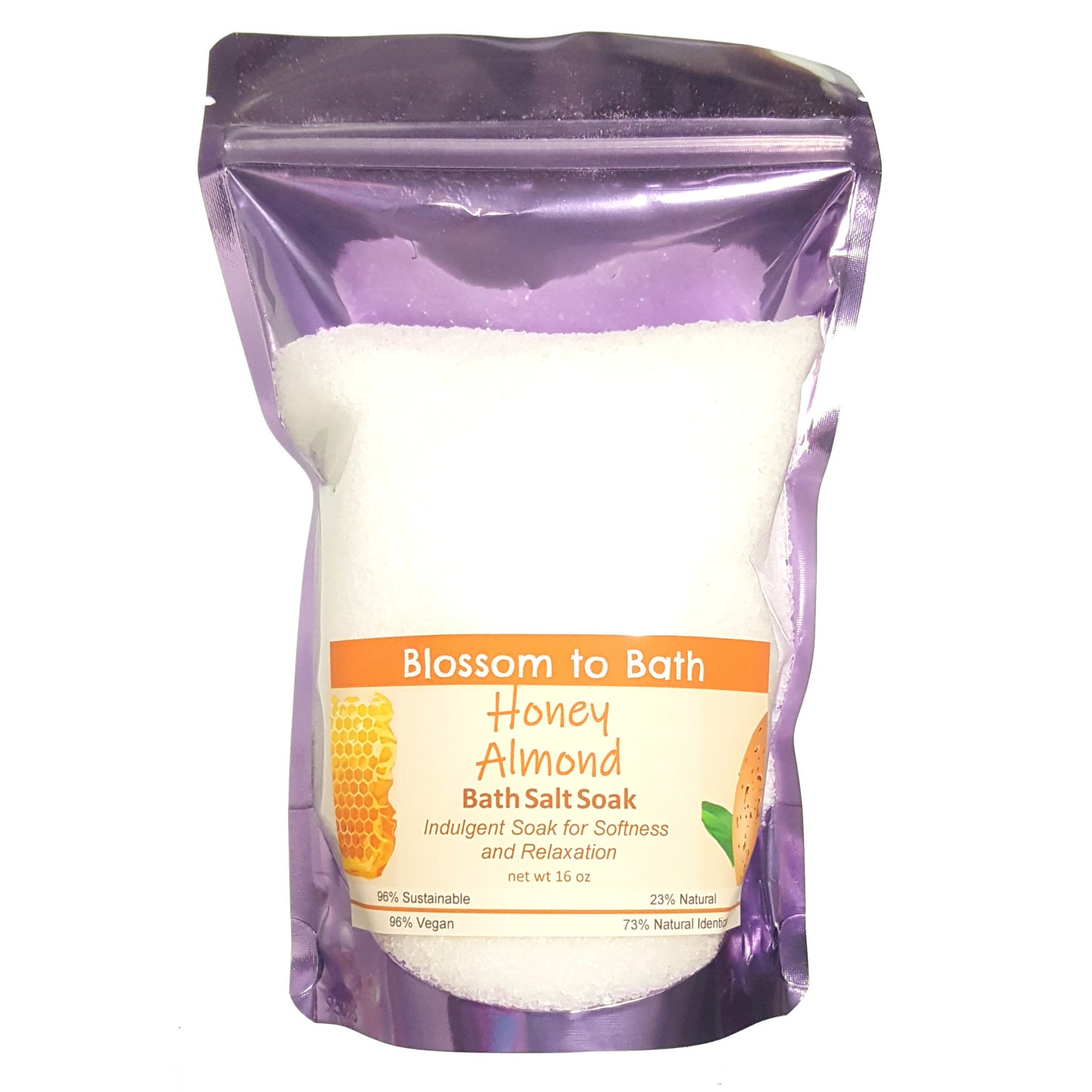 Buy Blossom to Bath Honey Almond Bath Salt Soak from Flowersong Soap Studio.  Scented epsom salts for a luxurious soaking experience  Sweetly fragrant nutty almond drizzled with honey.