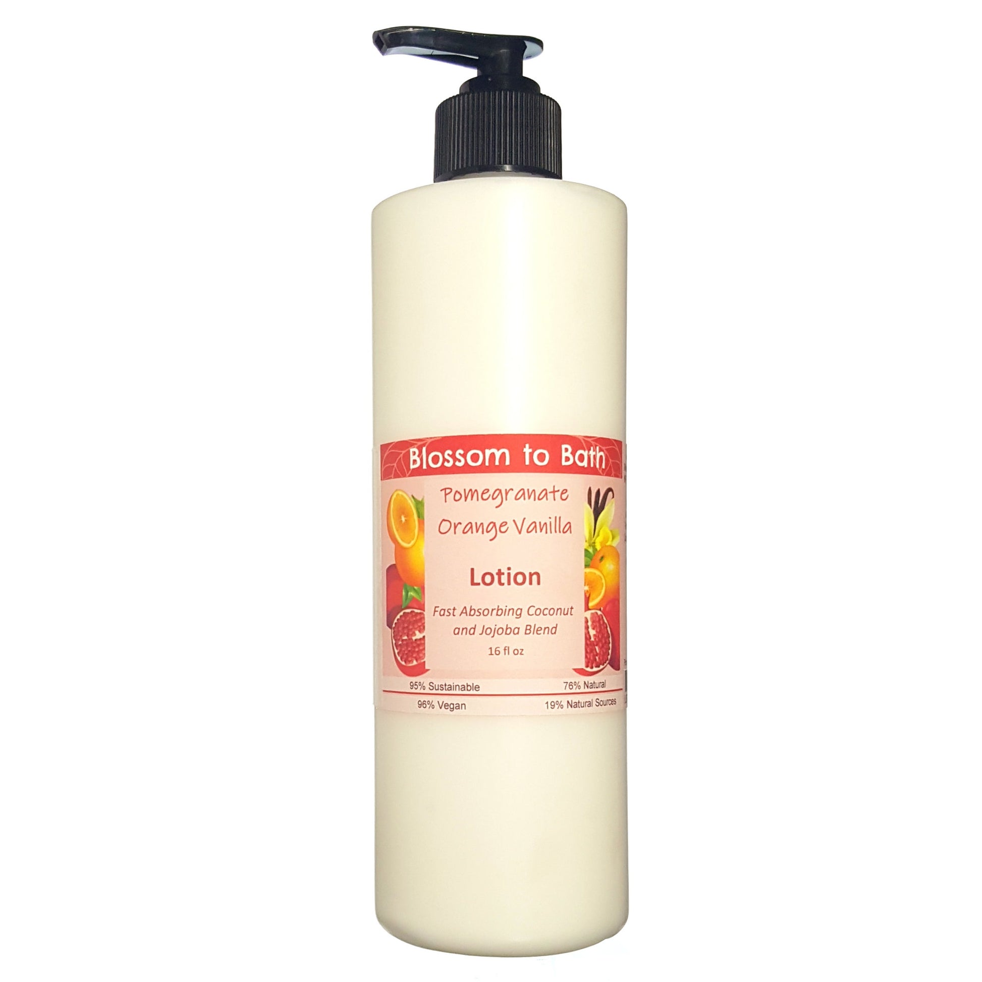 Buy Blossom to Bath Pomegranate Orange Vanilla Lotion from Flowersong Soap Studio.  Daily moisture luxury that soaks in quickly made with organic oils and butters that soften and smooth the skin