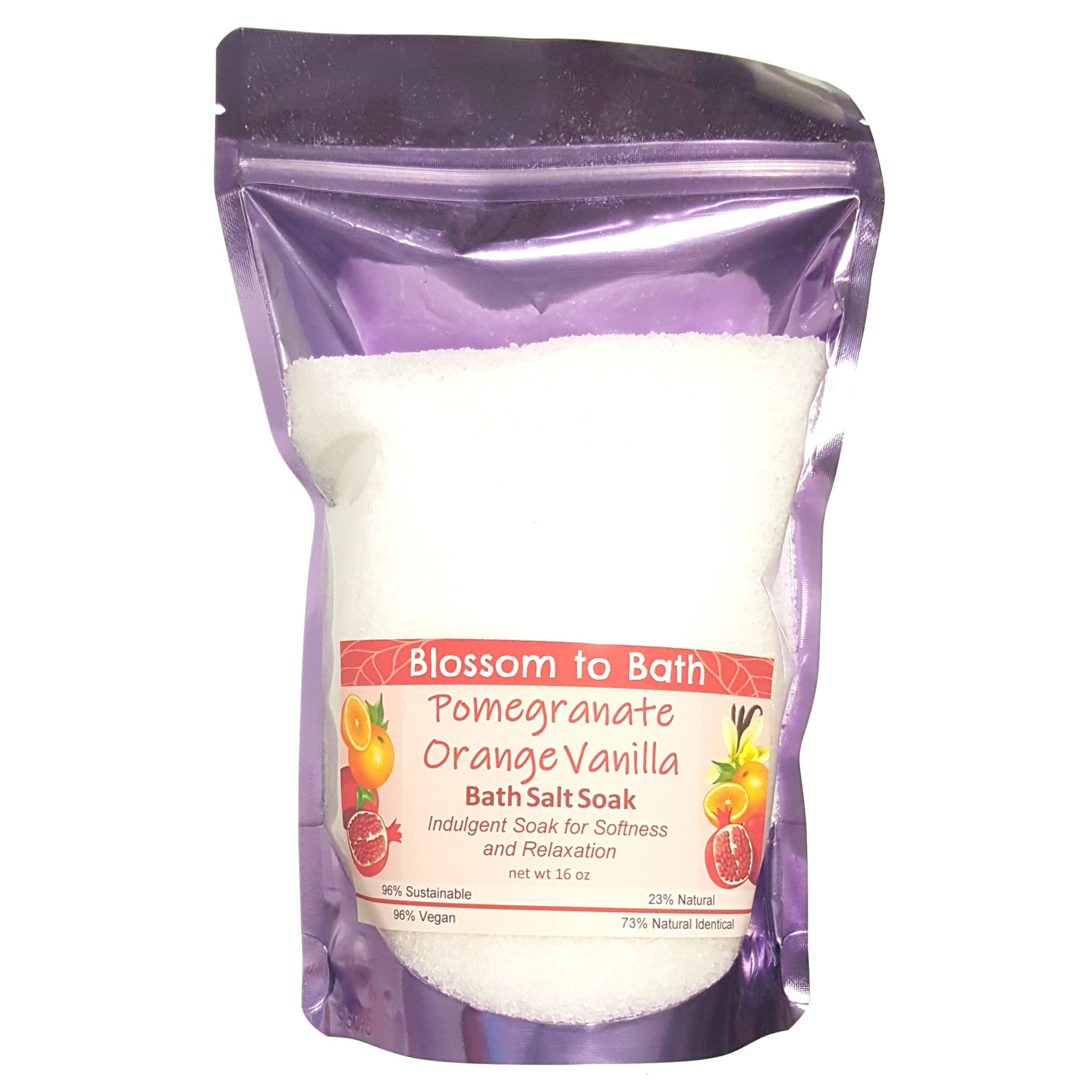 Buy Blossom to Bath Pomegranate Orange Vanilla Bath Salt Soak from Flowersong Soap Studio.  Scented epsom salts for a luxurious soaking experience