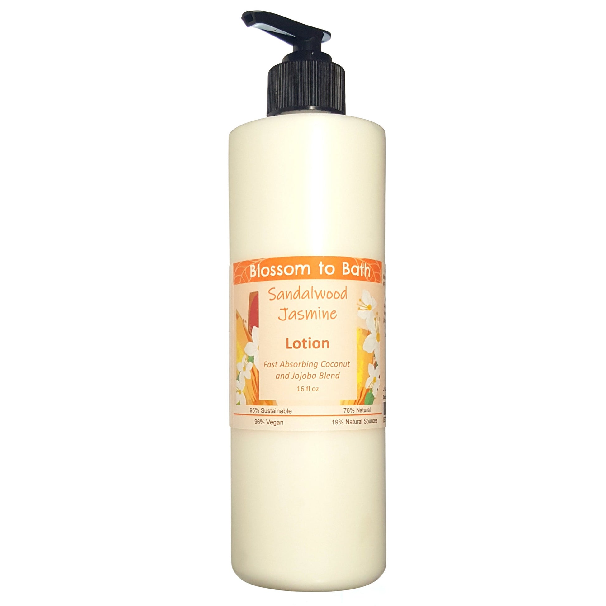 Buy Blossom to Bath Sandalwood Jasmine Lotion from Flowersong Soap Studio.  Daily moisture luxury that soaks in quickly made with organic oils and butters that soften and smooth the skin  Floral jasmine meets earthy sandalwood to create a soul stirring blend.