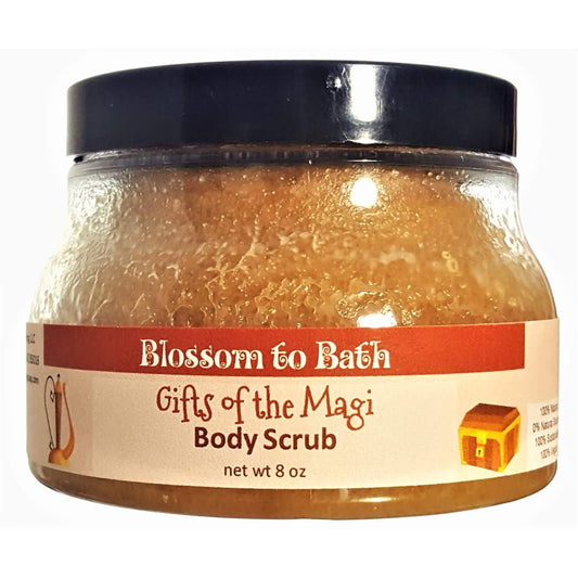 Buy Blossom to Bath Gifts of the Magi Body Scrub from Flowersong Soap Studio.  Large crystal turbinado sugar plus  rich oils conveniently exfoliate and moisturize in one step  Celebrate the soulful side of the holiday spirit with warm spices and incense.