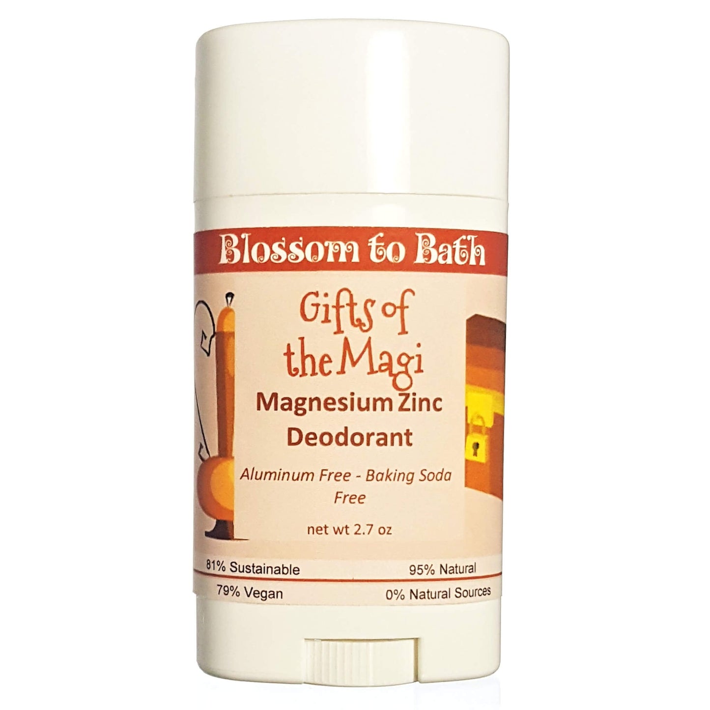 Buy Blossom to Bath Gifts of the Magi Magnesium Zinc Deodorant from Flowersong Soap Studio.  Long lasting protection made from organic botanicals and butters, made without baking soda, tested in the Arizona heat  Celebrate the soulful side of the holiday spirit with warm spices and incense.