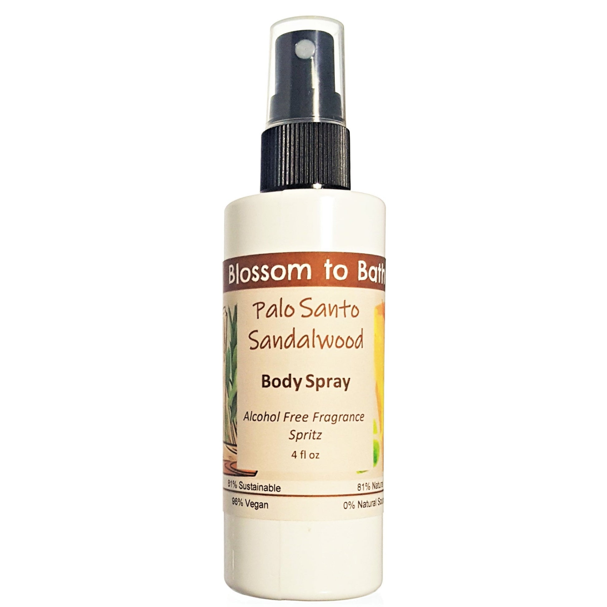 Buy Blossom to Bath Palo Santo Sandalwood Body Spray from Flowersong Soap Studio.  Natural  freshening of skin, linens, or air  A journey into the sacred, the exotic tones of this special blend resonate with warm woodiness that adds an uplifting vibration.