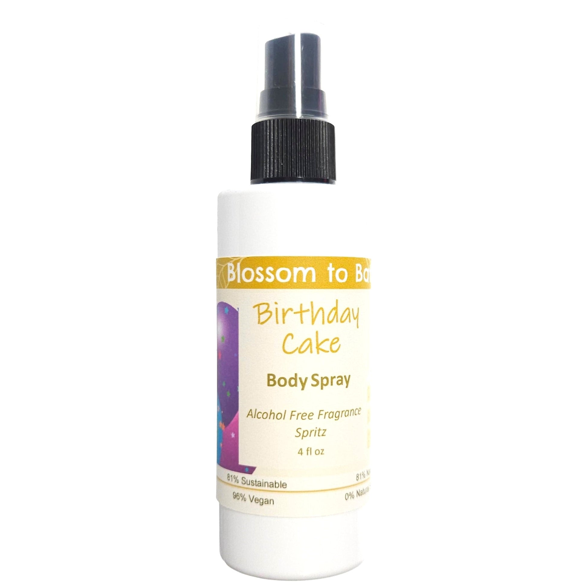Buy Blossom to Bath Birthday Cake Body Spray from Flowersong Soap Studio.  Natural  freshening of skin, linens, or air  The essence of a vanilla buttercream frosted birthday cake.