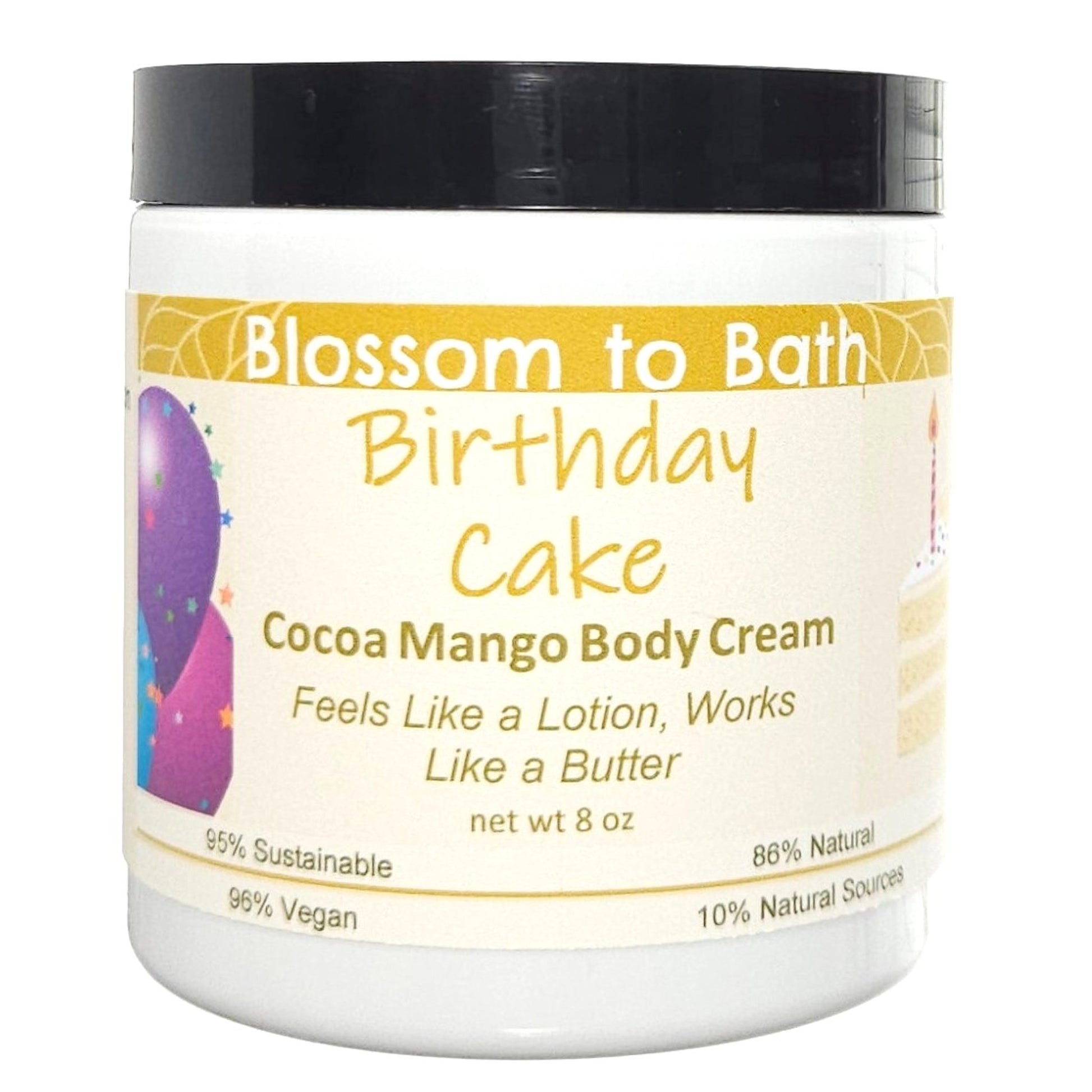 Buy Blossom to Bath Birthday Cake Cocoa Mango Body Cream from Flowersong Soap Studio.  Rich organic butters  soften and moisturize even the roughest skin all day  The essence of a vanilla buttercream frosted birthday cake.