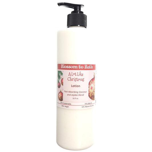 Buy Blossom to Bath A Lot Like Christmas Lotion from Flowersong Soap Studio.  Daily moisture luxury that soaks in quickly made with organic oils and butters that soften and smooth the skin  Find the holiday mood in an instant with this spicy sweet fragrance.